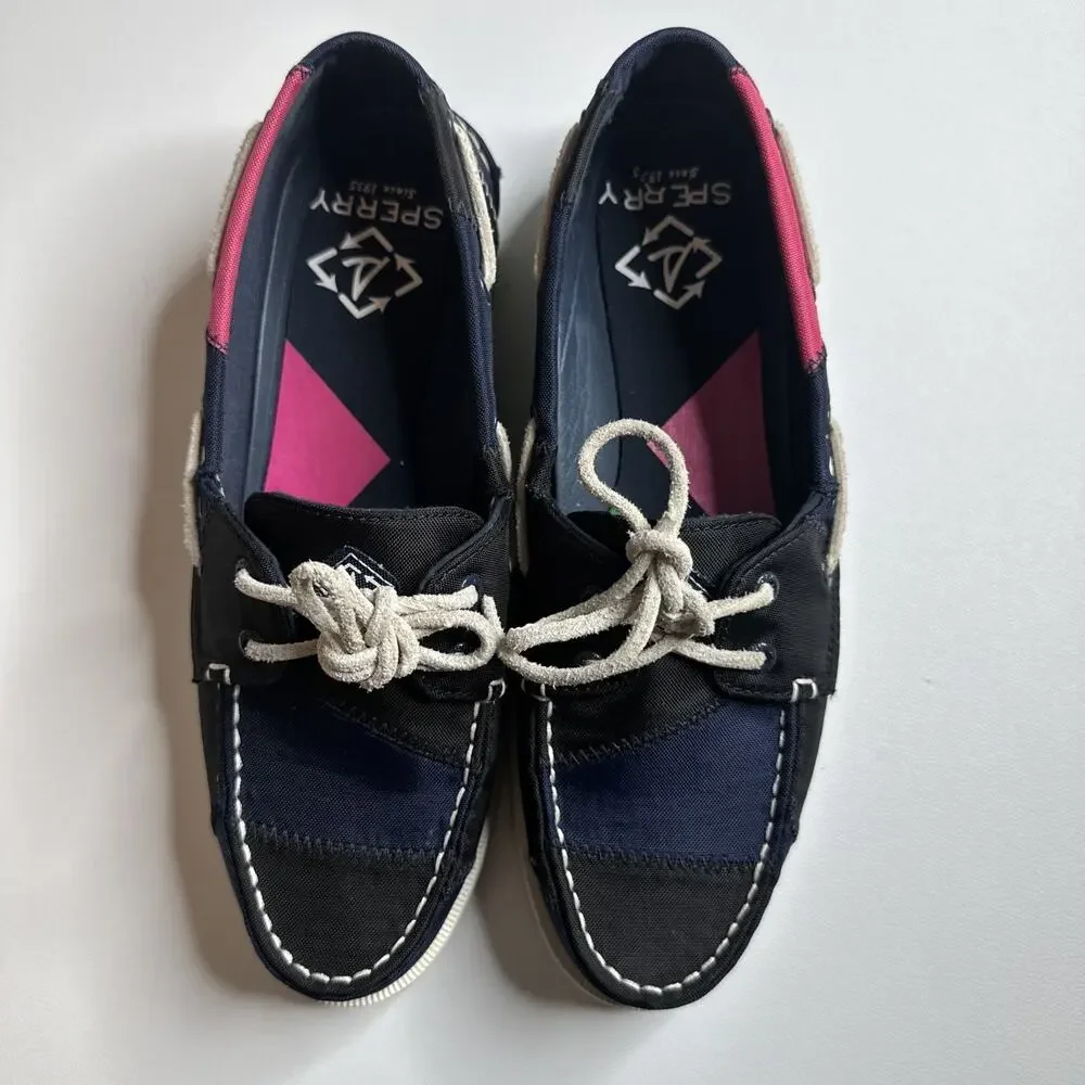 Sperry Green Pink Navy Authentic Original Bionic Boat Shoes Women's Size 7.5M